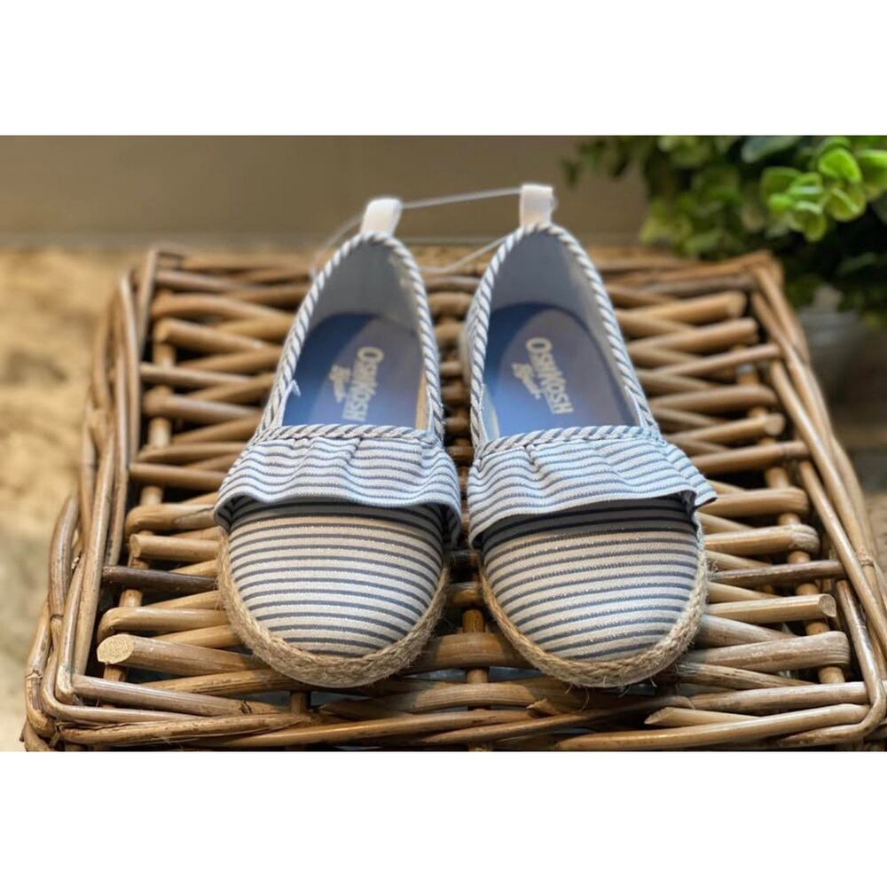 OshKosh B'gosh Baby Blue White Stripe Ruffle Espadrille Flats 7M